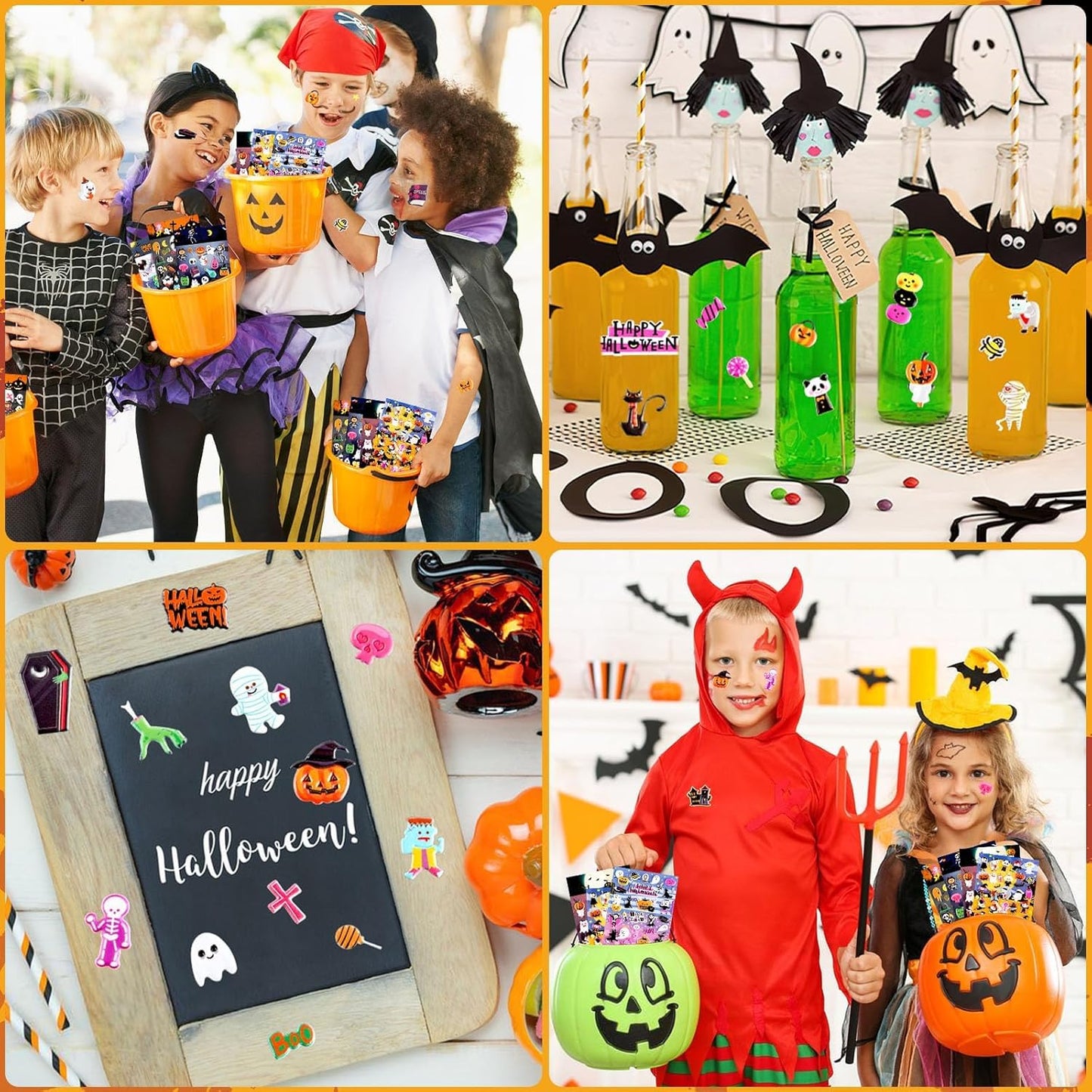 UPINS Halloweens Stickers for Kids, 10 Sheets 3D Happy Halloween Stickers Cute Puffy Stickers Ghost Pumpkin Skull Bat Spider Foam Stickers for Halloween Party Favors Scrapbooking DIY Crafts