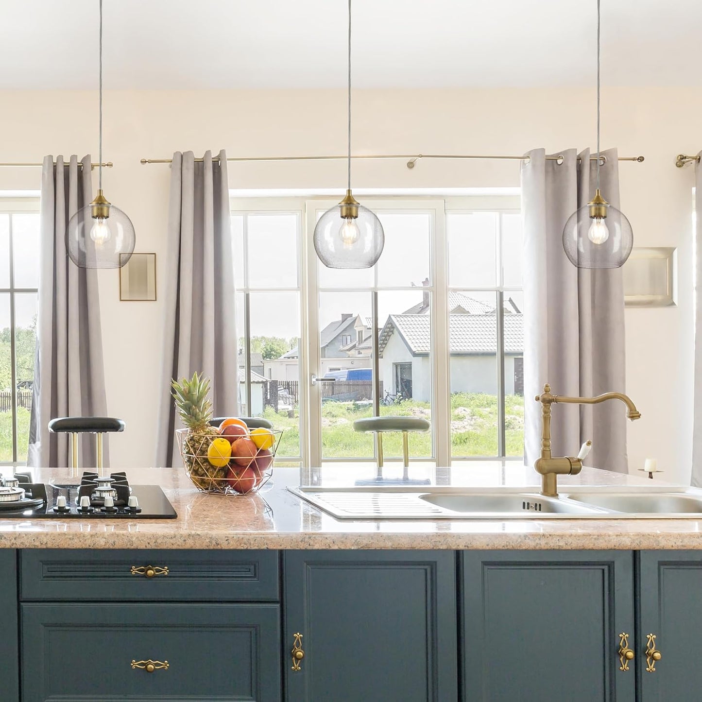 Westinghouse 6130600 Tatze Contemporary One Light Indoor Mini Pendant, Brushed Brass Finish, Clear Seeded Glass