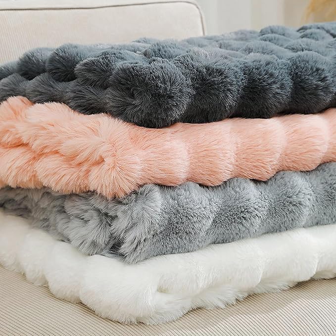 UKELER Ultra Soft Throw Blanket Grey Fluffy Blankets & Throws Faux Fur Blanket for Couch, Bed, Sofa Cozy Plush Warm Thick Velvet Blanket for Women, Men 50''x60''