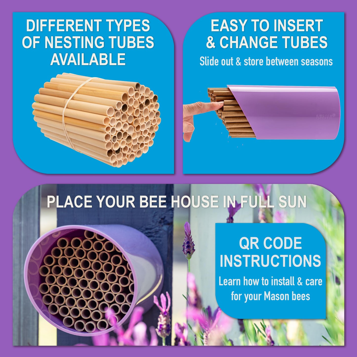 Rivajam Color Splash Mason Bee House - Vibrant & Strong Waterproof Bee Hotel & Insect Habitat - Mason Bee Tubes Filled Bee Houses for The Garden - Pollinator House Bug Hotel Gardening Gifts