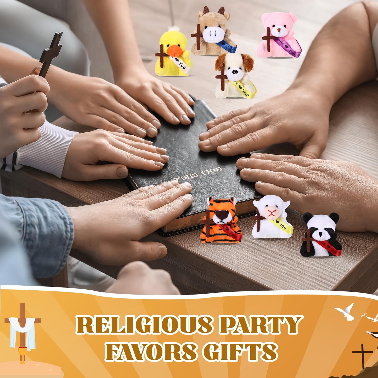 Soulchen 12 Pcs Jesus Love You Mini Plush Animal Toys for Kids Christian Small Stuffed Animal Toys with Ribbon and Cross Religious Gifts for Vbs Party Favors Easter Egg Fillers Church Decorations