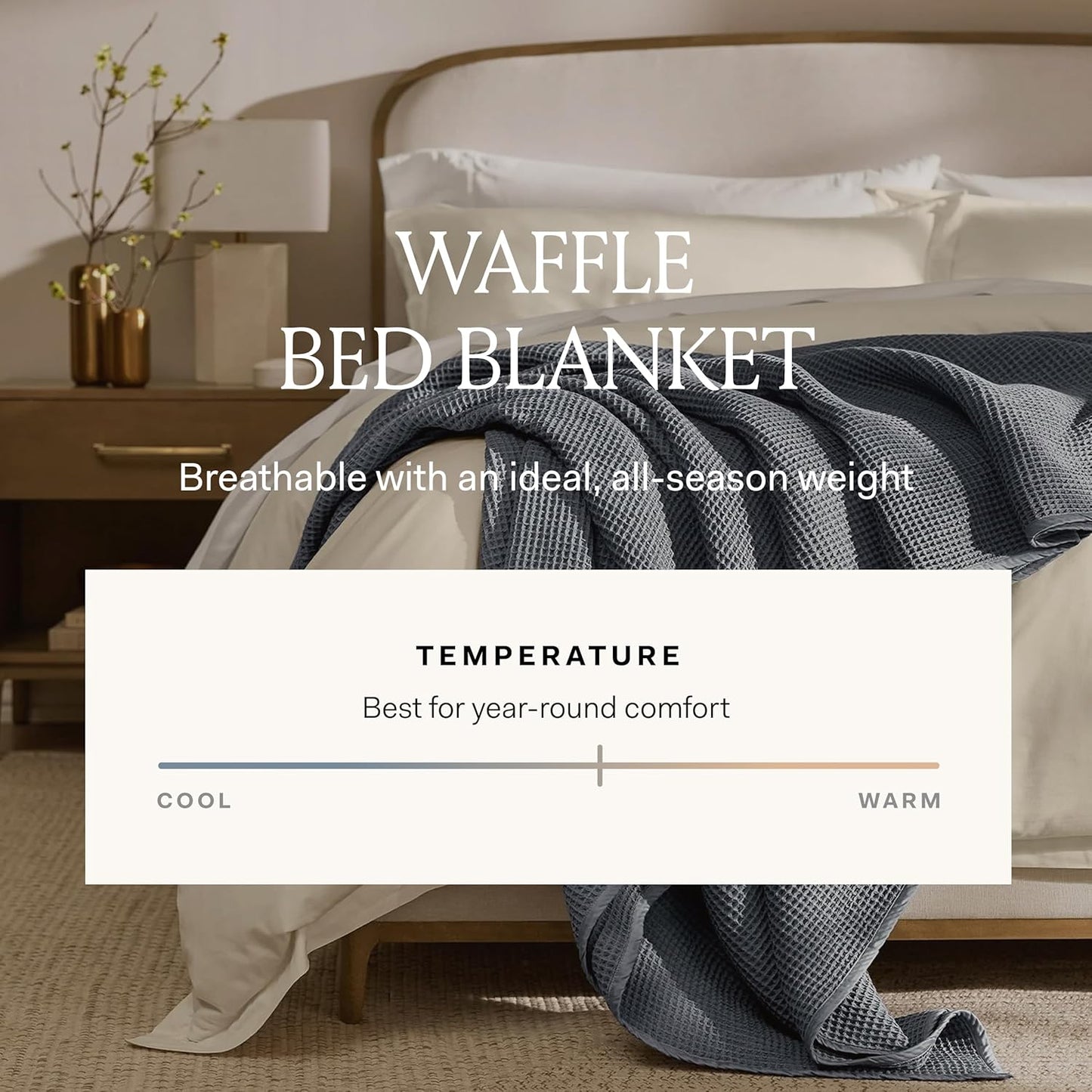 BOLL & BRANCH Waffle Bed Blanket - Full/Queen, Shore - Luxury 100% Organic Cotton - Soft, Lightweight and Breathable - Textured Waffle Weave Design