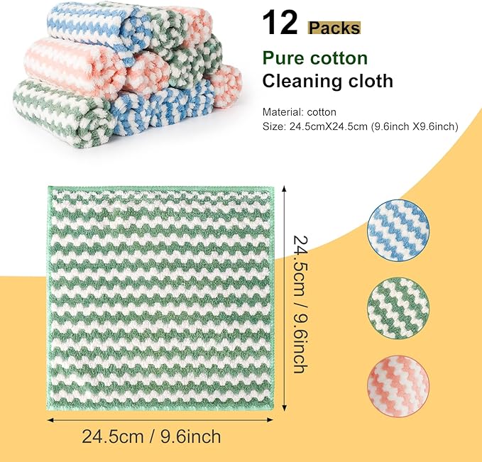 FGSAEOR Microfiber Cleaning Cloth, Dish Cloths for Washing Dishes, Ultra Absorbent Kitchen Towels Rags for Cleaning House Keeping