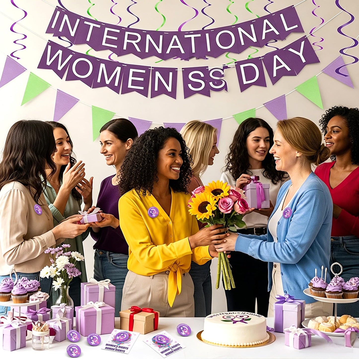 Kigeli 24 Sets Women's History Month Pins for Women, International Womens Day Pins with Cards Bulk Female Rights Awareness Inspirational Gifts for March Feminism Party Supplies