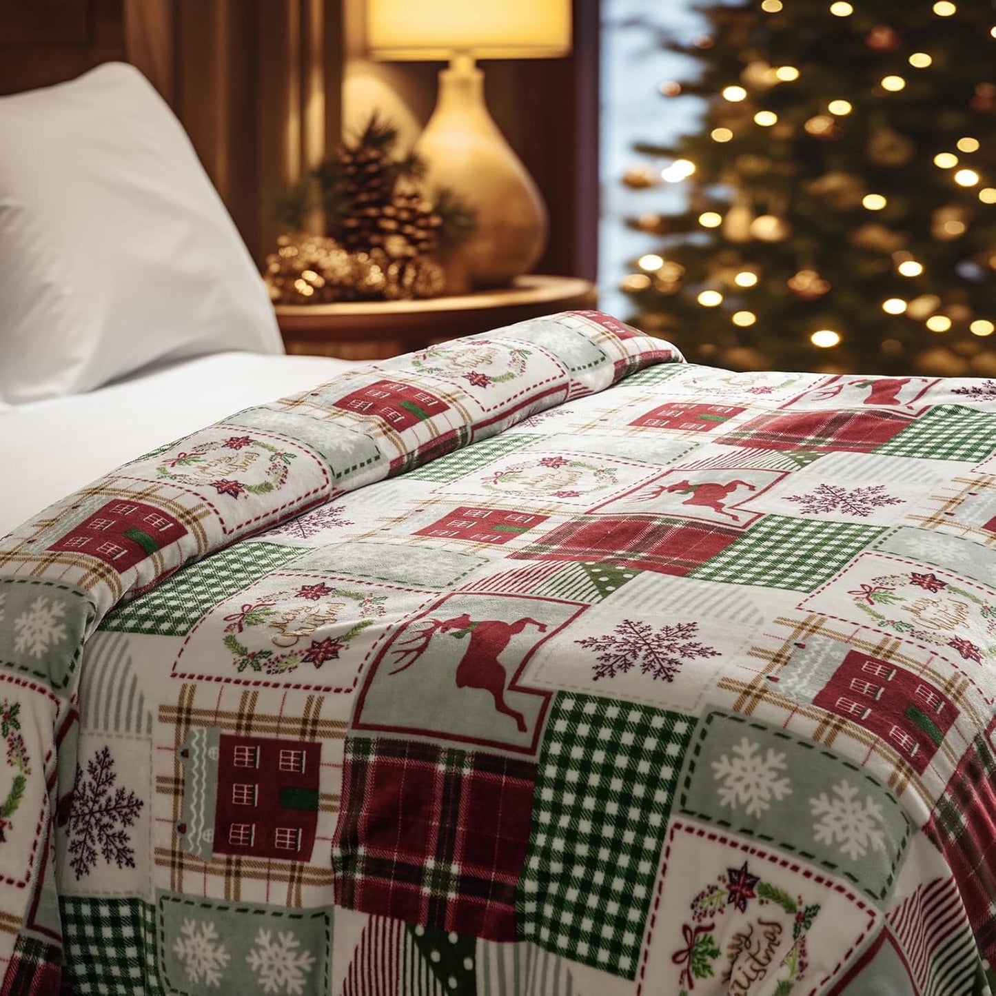 PHF Printed Fleece Blanket Twin Size, No Shed No Pilling Ultra Soft Plush Cozy Xmas Prints Theme Home Décor Flannel Blanket for Bed, Sofa, Couch and Gift, 66" x 90", Rindeer