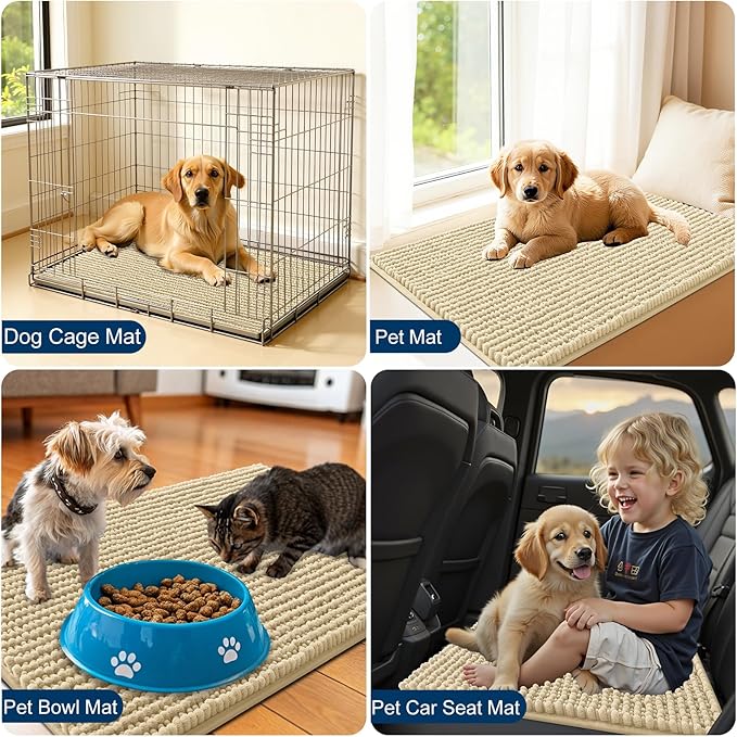 OLANLY Dog Door Mat for Muddy Paws 30x20, Ultra Absorbent Chenille Mud Doormat, Non-Slip Washable and Dirt Trapping Doormat for Indoor Entryway, Quick-Dry Indoor Pet Bed Mats for Dogs, Sand