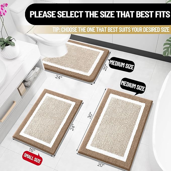 OLANLY Bathroom Rugs 30x20, Extra Soft and Absorbent Microfiber Bath Mat, Non-Slip, Machine Washable, Quick Dry Shaggy Bath Carpet, Suitable for Bathroom Floor, Tub, Shower (Medium, Tan)