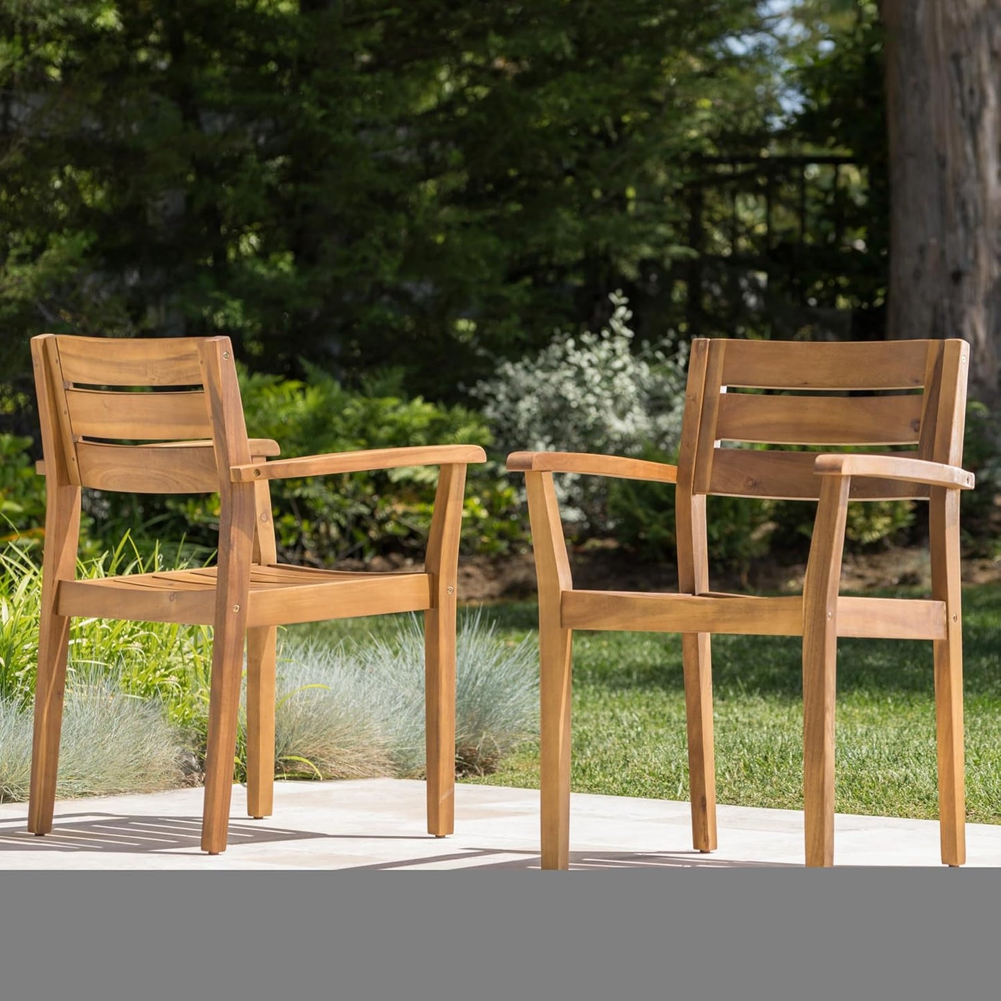 Merax Acacia Wood Dining Chairs Set of 2,Stamford Outdoor Acacia Wood Dining Chairs for Kitchen, Living Room,Outdoor,Teak