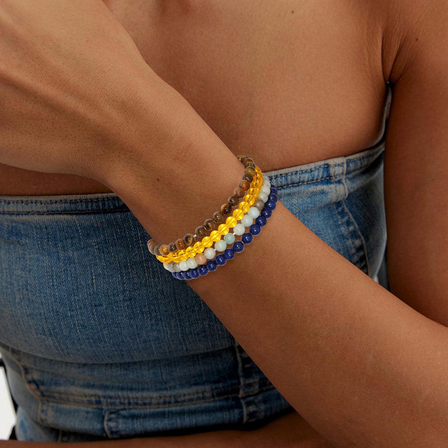 BOMAIL 9Pcs Healing Crystal Bracelets for Women Men 4mm 6mm 8mm Natural Stone Beaded Stretch Bracelet Set Handmade Gemstone Reiki Spiritual Jewelry Gifts