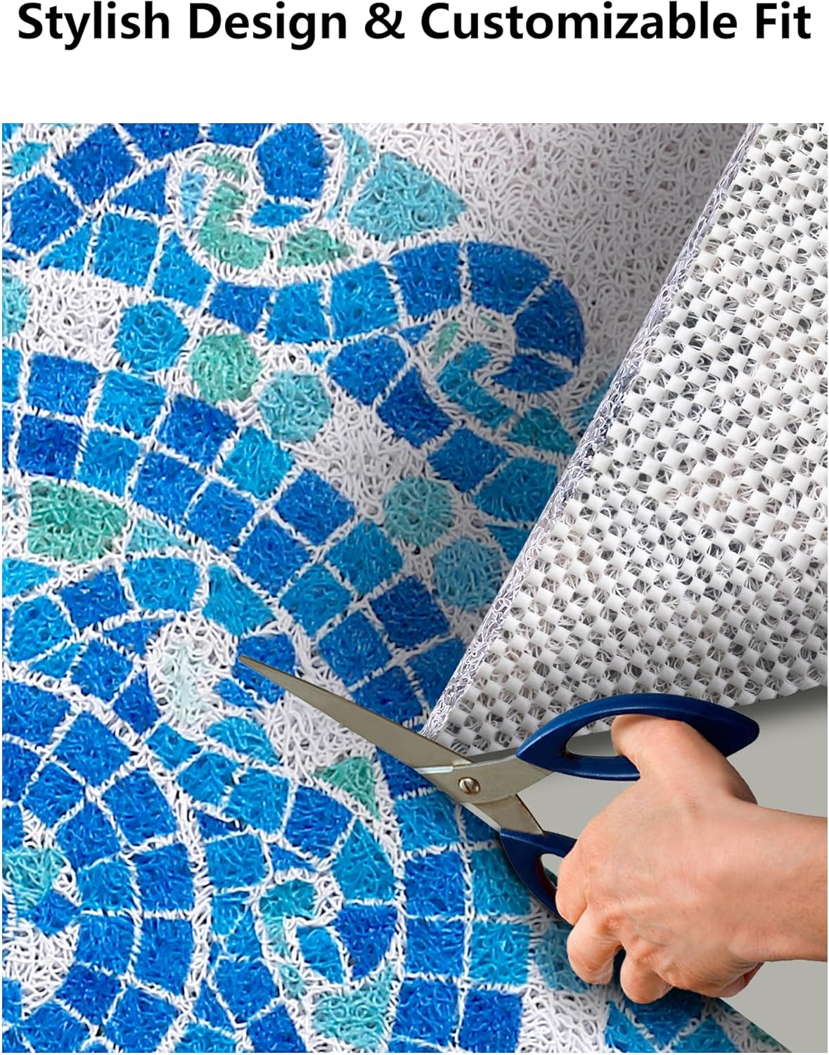 Square Shower Mat, Yonala 24 x 24 Inch Stylish Non Slip Shower Mats for Inside Shower, Soft Trimmable PVC Loofah Anti Slip Shower Mat, Fast Drying Shower Floor Mat for Bathroom, Home, Bath Tub