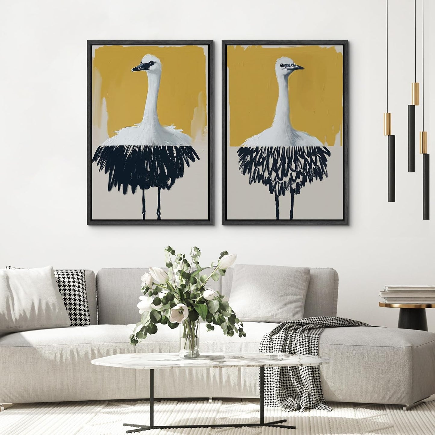 SIGNWIN Framed Canvas Print Wall Art Set Minimalist Crane Portrait Modern Bird Illustrations Modern Art Rustic Minimal for Living Room, Bedroom, Office - 16"x24"x2 Black