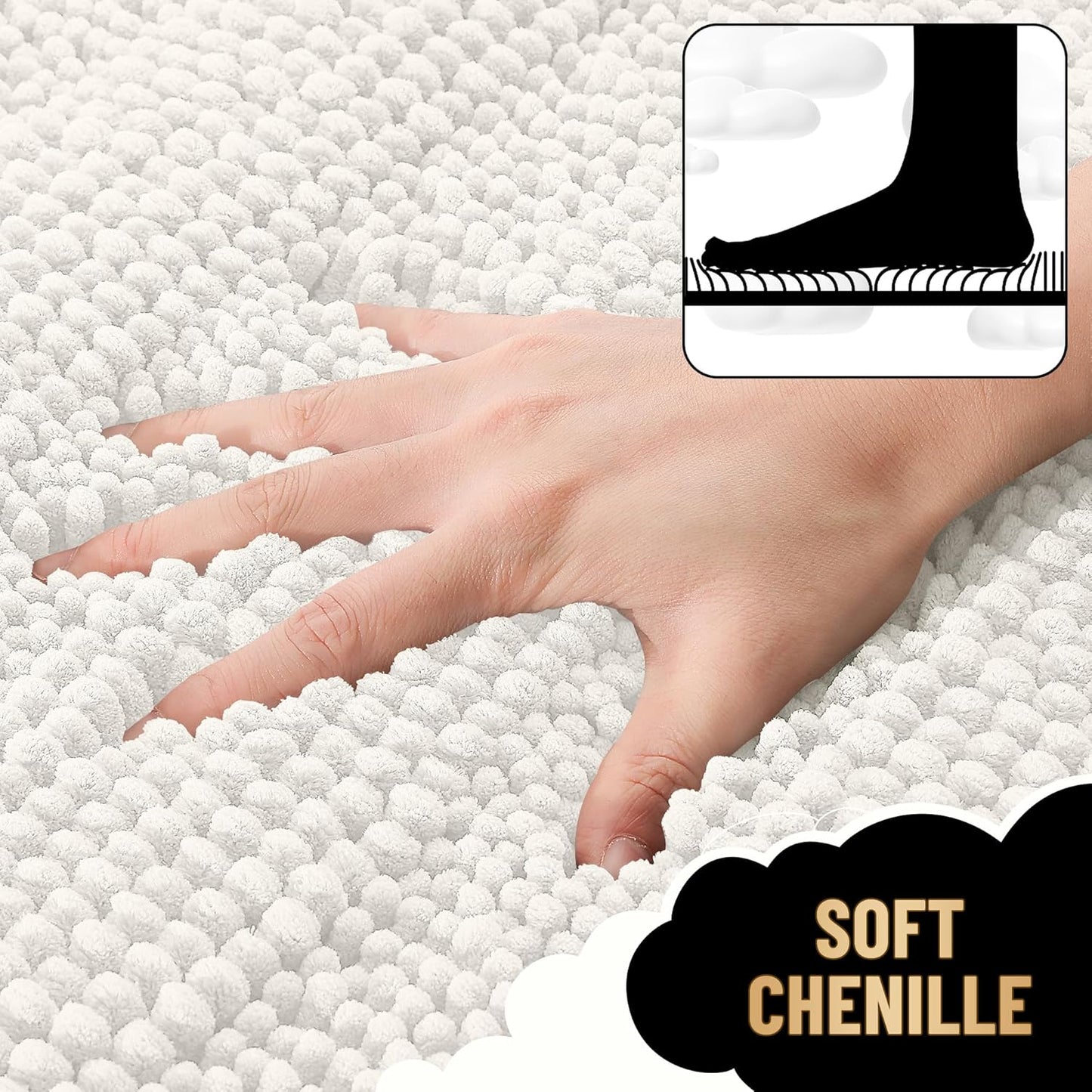 OLANLY Thick Bathroom Rugs 24x16, Extra Soft Absorbent Chenille Striped Bath Rugs, Rubber Backing, Machine Wash Dry, Bath Mats for Bathroom Floor, Tub and Shower, Home Decor Accessories, Ivory