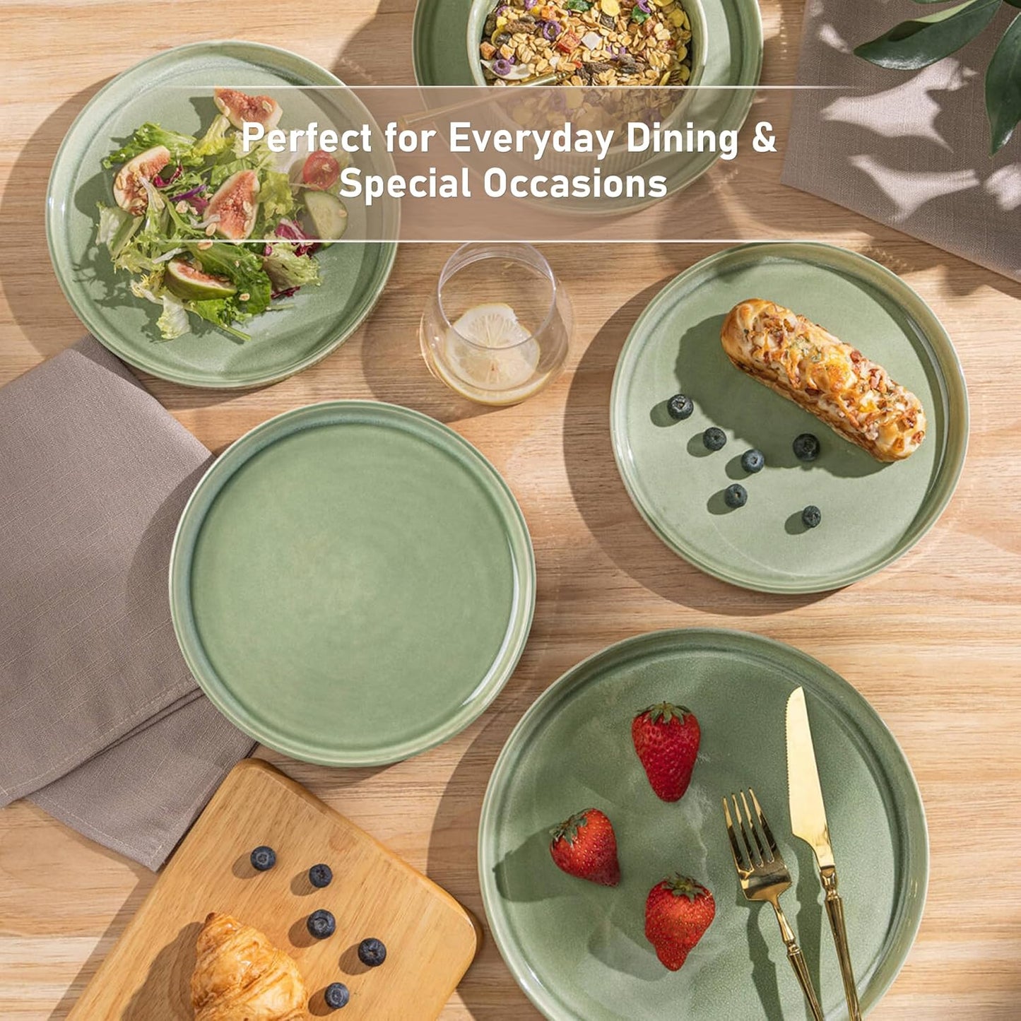 GBHOME Stoneware Dinnerware Sets for 8,Round Reactive Glaze Ceramic Plates and Bowls Set,Highly Scratch Resistant | Dishwasher & Microwave Safe Dishes Set,Service for 8(24pcs)