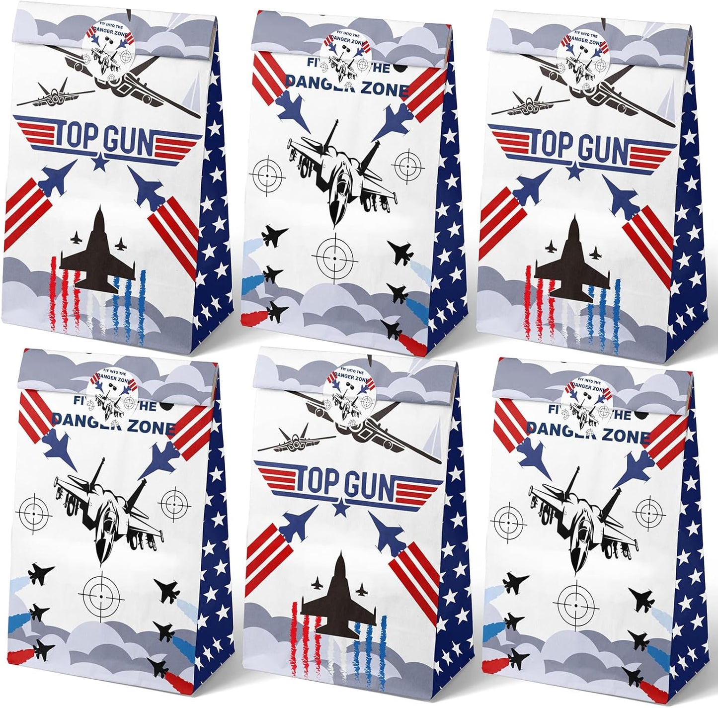 Fighter Jet Party Favor Bags – 24 Pcs Jet Fighter Style Gift Bags with 2 Designs, Paper Goodie Bags for Aviation Theme Birthday Decorations and Military Party Supplies