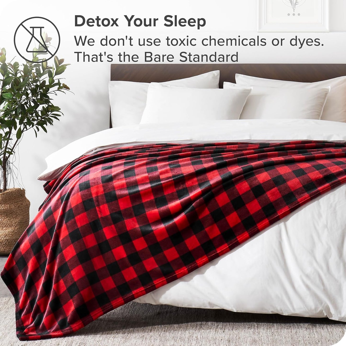 Bare Home Textured Fleece Blanket - Throw/Travel - Ultra-Soft Lightweight for Bed, Sofa, and Couch - Luxury Microplush - Cozy Warm Blanket (Throw/Travel, Buffalo Plaid - Red/Black)