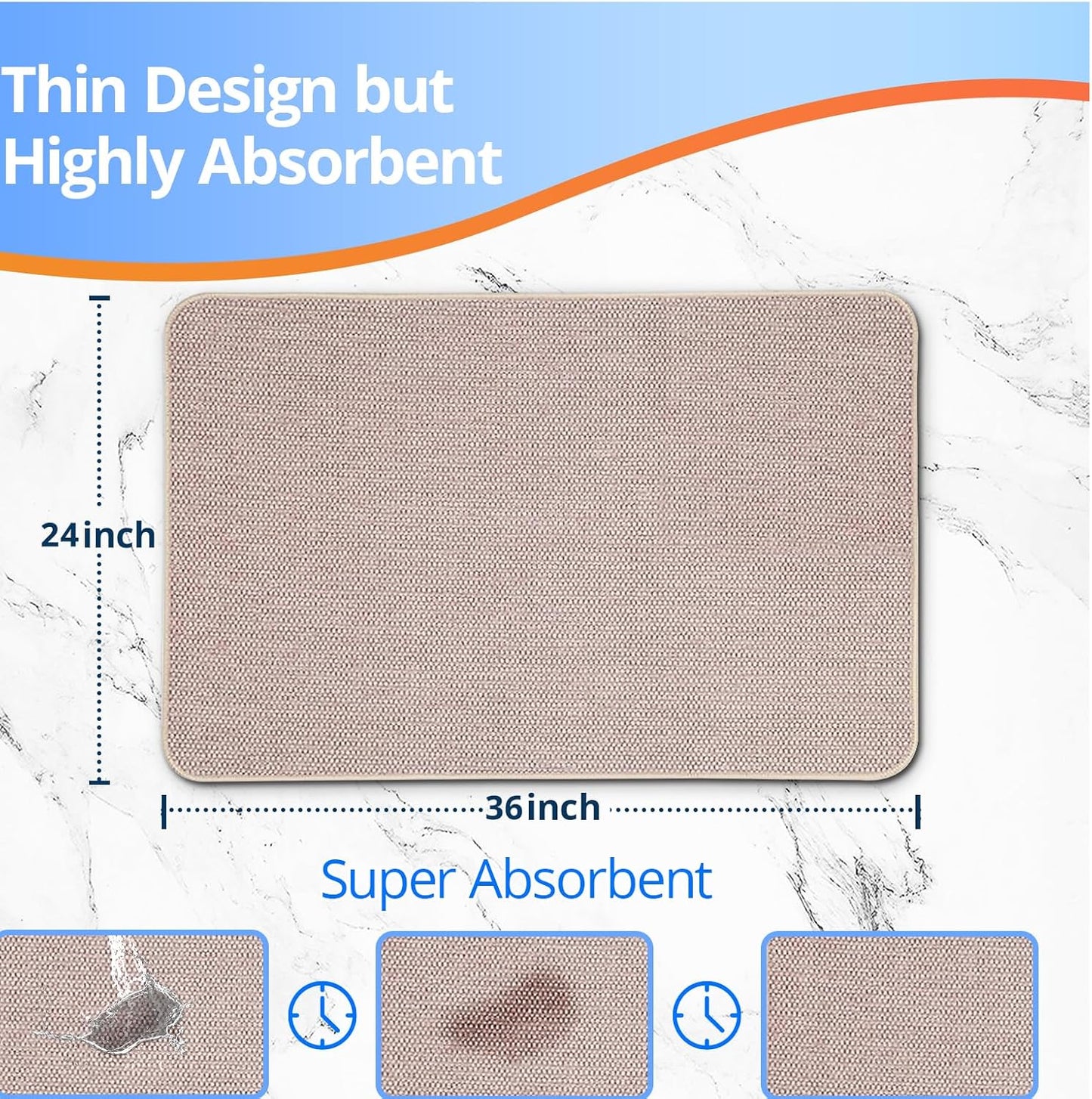 Upgraded Bathroom Rugs 24x36Inch, Thin Bath Mat with Rubber Backing Non-Slip, Absorbent,Quick Dry Machine Washable, Home Decor Accessories Cozy Cloth Bathroom Mat fit Under Door/Sink/Tub/Shower-Biege