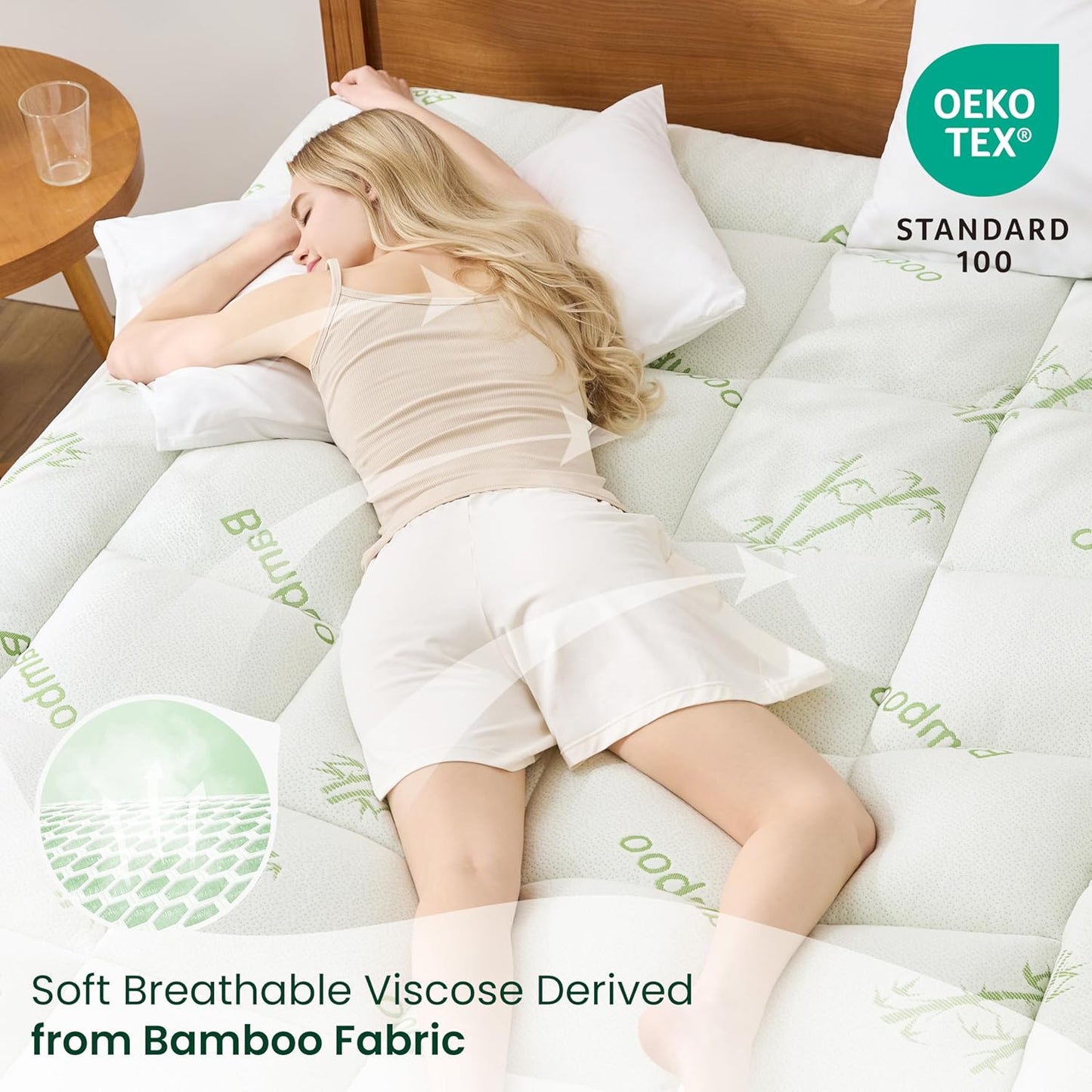Love's cabin Full Size Mattress Topper, Rayon Derived from Bamboo, 900 GSM Mattress Topper Pad, Thick Pillow Top Mattress Pad with Stretches up 8"-20" Deep Pocket(54"x75"), Green