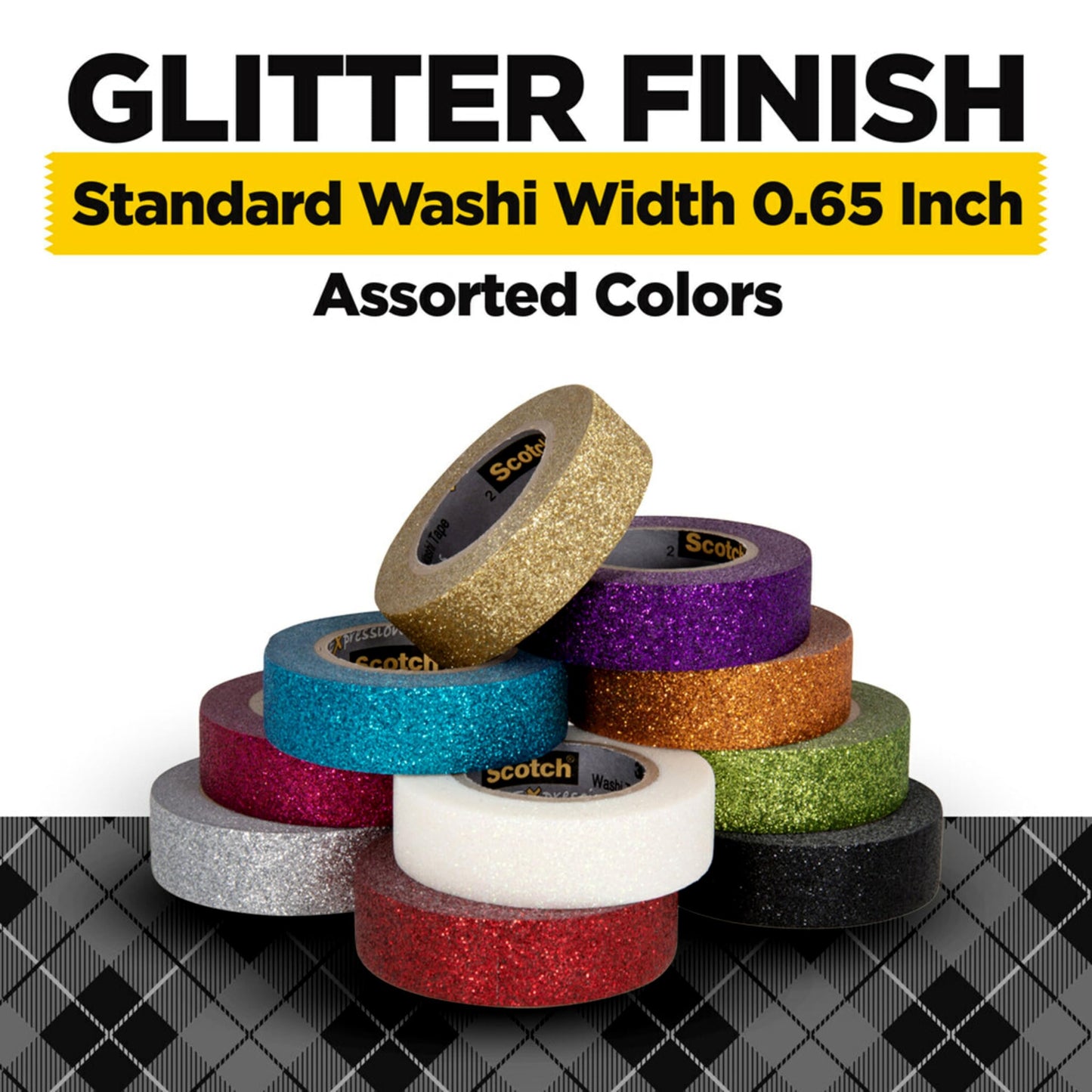 Scotch Glitter Washi Tape, 10 Rolls, Great for Holiday DIY and Wrapping, School Supplies, Craft Supplies, and Teacher Appreciation Gifts