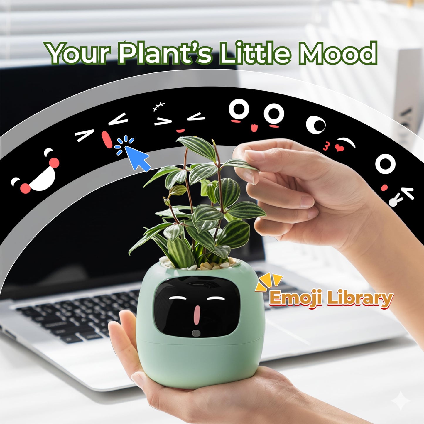 Gen 2 Ivy Intelligent Flower Pot for Home Decoration Plants Companion Neat Desk Setup Gift Smart Pet Planter Robot Guidance on Plant Care with Emojis