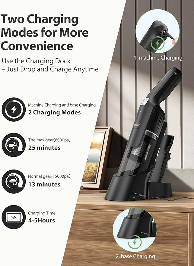 Handheld Vacuum Cleaner, Cordless & Rechargeable, 15KPa Powerful Suction, 30-Min Runtime, 500ML Dust Cup, for Pet Hair/Car/Home