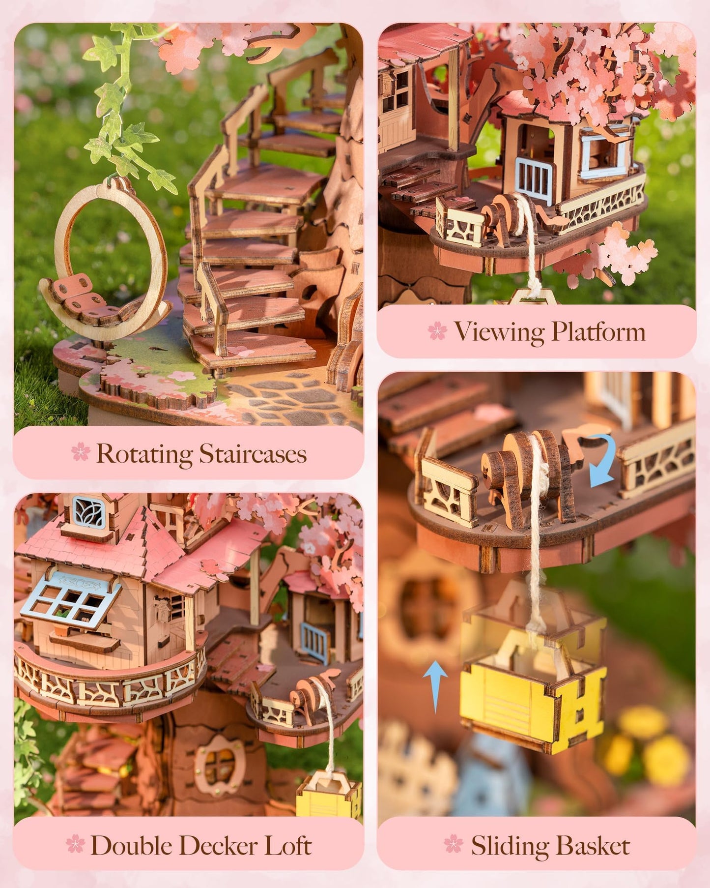 Rolife DIY Miniature House Kits Sakura Tree House 12" 3D Wooden Puzzles for Adults, Japanese Cherry Blossom Model Building Kit, Bonsai Craft Home Decor Gifts for Adults Family