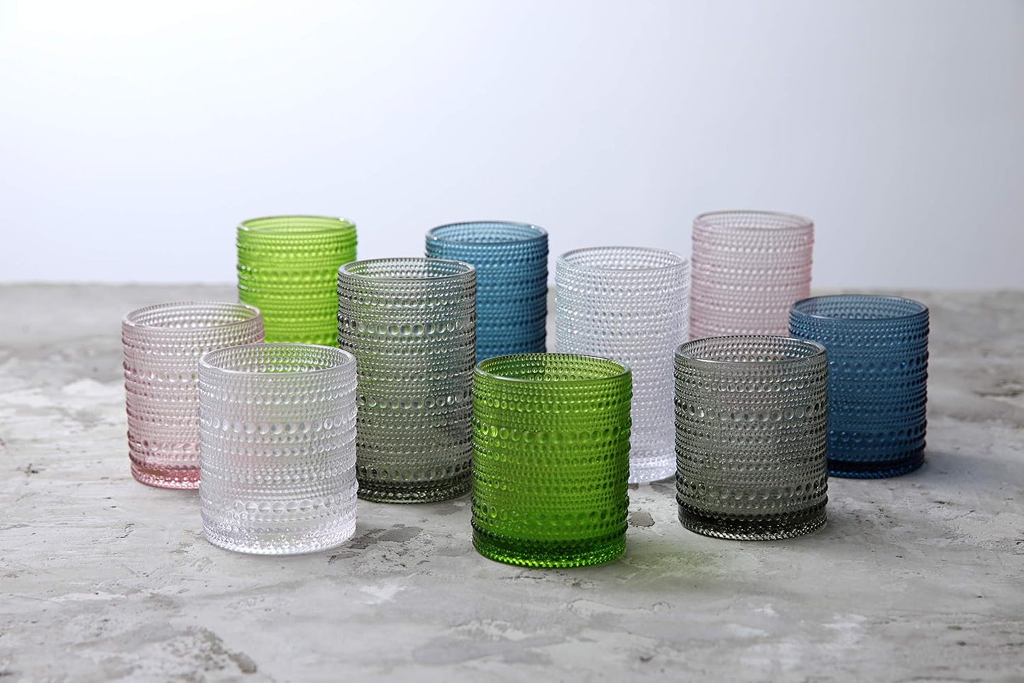 Fortessa Jupiter Beaded Hobnail Glass, 10 Ounce Double Old Fashioned (Set of 4), Cornflower Blue