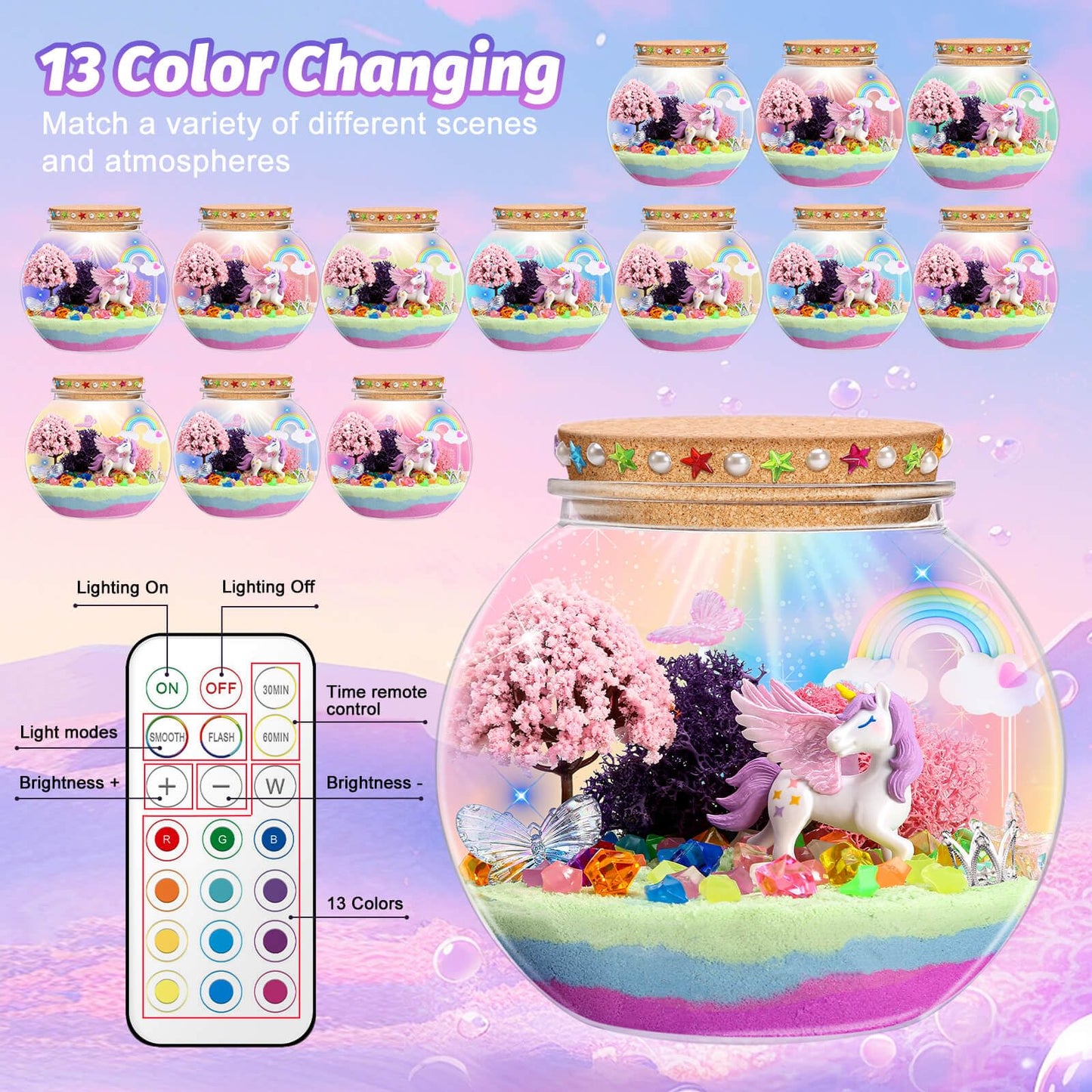 kiddgroo Unicorn&Ocean Light Up Terrarium Kit for Kids,Unicorn & Sea Animal Toys Birthday Gifts for Kids Ages 4-12 Year Old, DIY LED Night Light Craft Kit