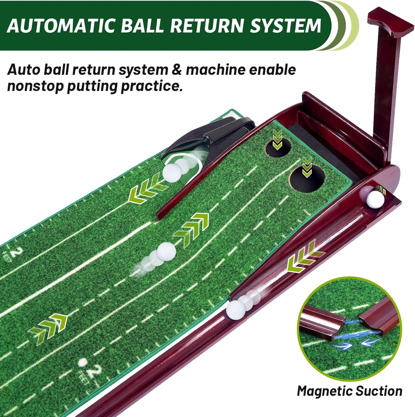 Golf Putting Green for Indoors - Putting Mat with Automatic Ball Return Machine, Mini Golf Pratice Training Equipment at Home or Office, Birthday for Golfs Lovers Golfer Man