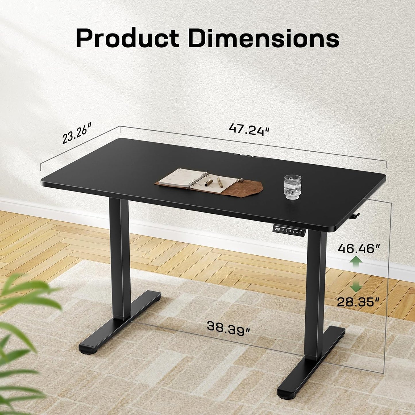 Marsail Electric Standing Desk with One-Piece Desktop,48 x 24 Height Adjustable Office Gaming Computer Desk with Deeper Tabletop,Home Office Stand up Desk with 4 Memory Presets, Table for Bedroom