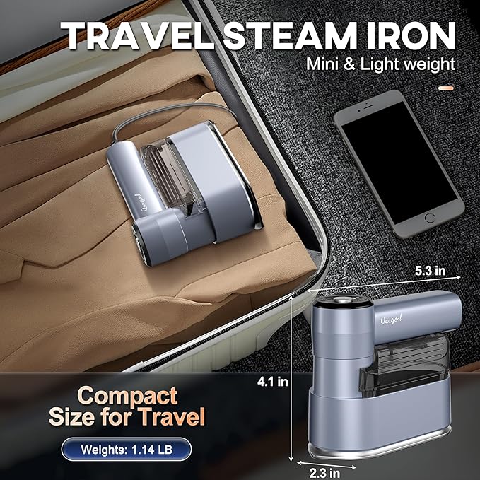 Travel Steamer - Portable Steamer for Clothes, 8FT Power Cord, Handheld Small Size Steam Iron Collapsible Design, Travel College Dorm Home Essentials (Blue)