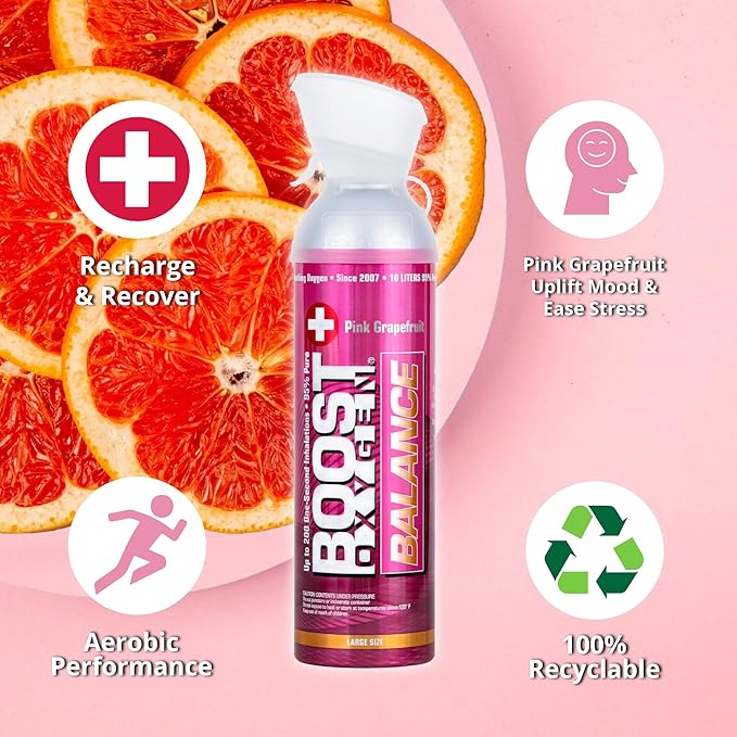 Boost Oxygen Large Balance Pink Grapefruit Aroma 10L Canister | Respiratory Support for Aerobic Recovery, Altitude, Performance & Health (2 Pack)