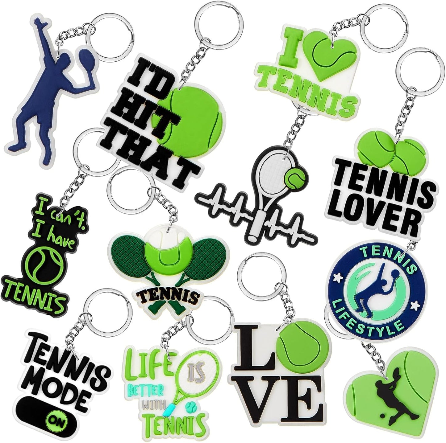 Batiyeer 36 Pack Tennis Keychains Bulk Party Favors Sports Ball Key Chains Funny Keyring Gifts for Birthday Supplies