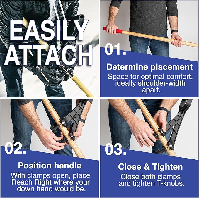Universal Handle Attachment for Snow Shovel, Weedeater, String Trimmer, Rake & More | Versatile Ergonomic Back Saving Attachment for All Gardening Tools | Made in The USA