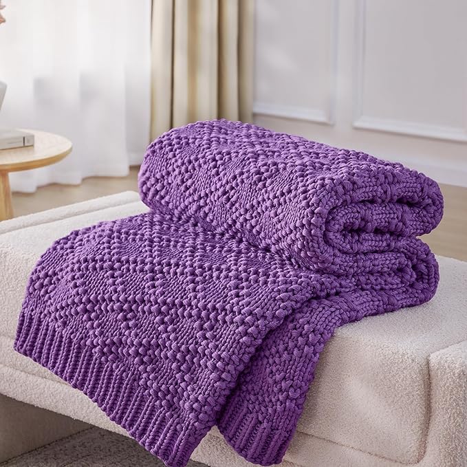 Knitted Weighted Blanket for Adult, Chunky Knit Weighted Throw for Sleep 36"*48" 3lbs, Cooling Breathable Heavy Blanket Machine Washable Blanket for Room Decor(Purple)