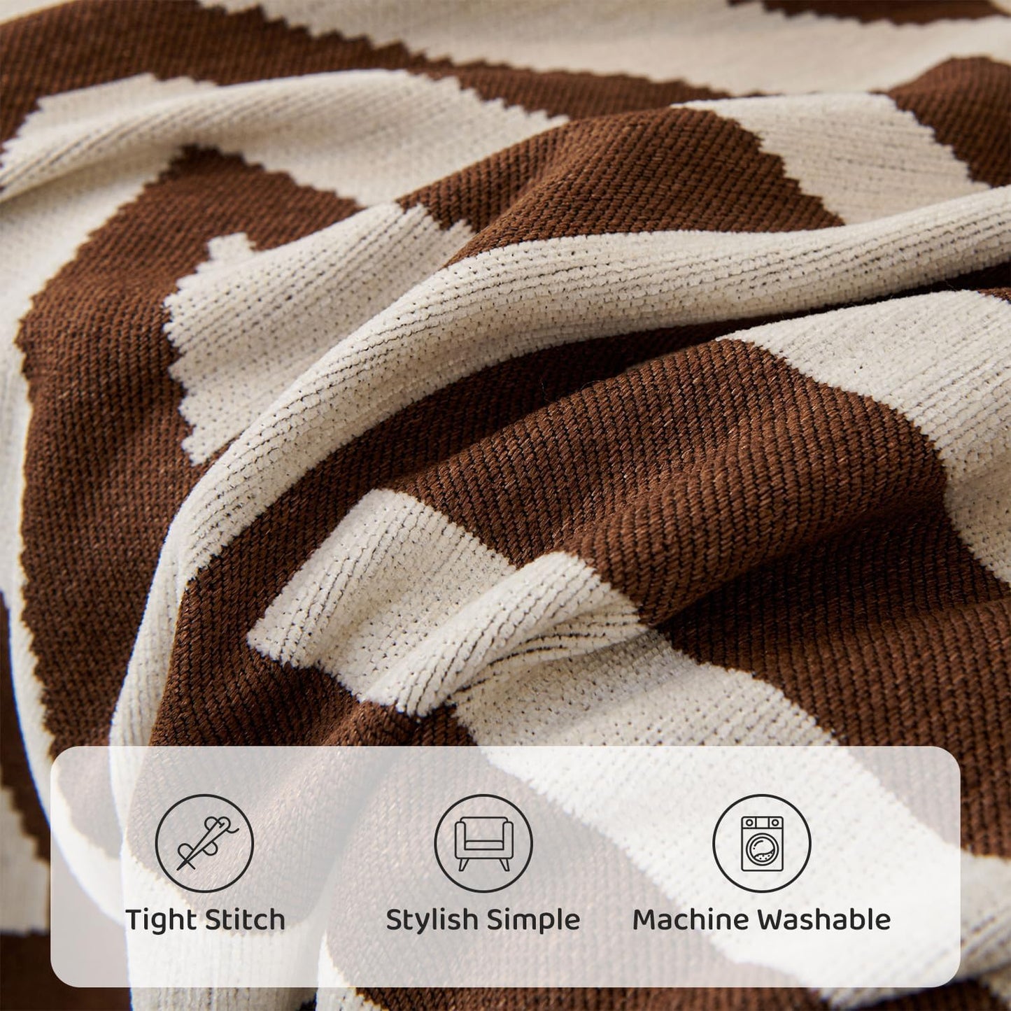 STACYPIK Boho Chocolate Beige Sofa Cover Anti-Slip Reversible Couch Cover for 2 Cushion Couch Soft Chenille Armchair Slipcovers L Shaped Cover for Sectional Furniture Protector for Kids Dogs-71X90IN
