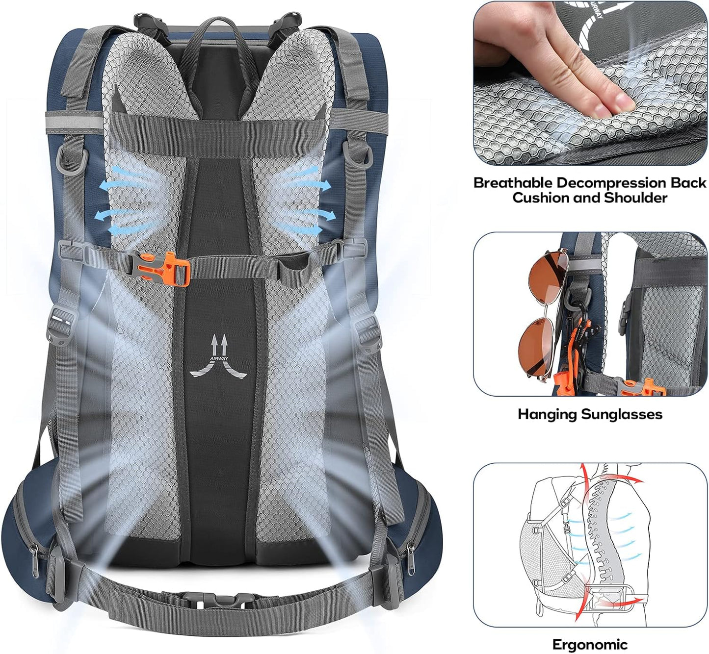 Maelstrom Hiking Backpack,Camping Backpack,50L Waterproof Hiking Daypack with Rain Cover,Lightweight Travel Backpack,Blue