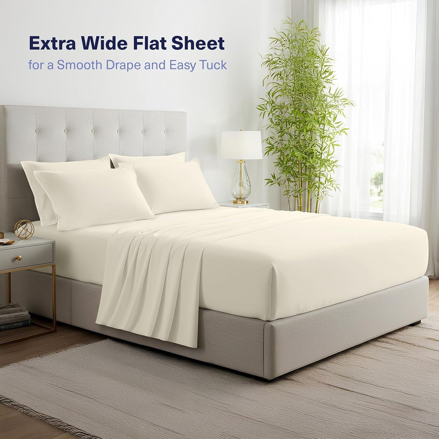 Kickoff Viscose Bamboo Sheets King Size 4-pc 100% Organic Bamboo Viscose Bed Cooling Sheets King Size Set Cool Bedding for hot Sleepers Sheet, Flat, Fitted, Pillowcases (Buttercream,K)