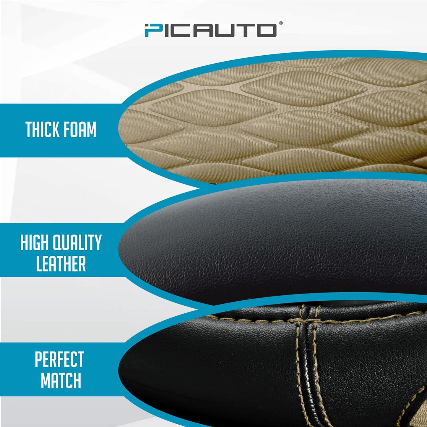 PIC AUTO Steering Wheel Cover, Beige Thick Rhombic Foam and Premium Leather, Universal 14.5-15.5 Inch Breathable Anti-Slip Steering Wheels Accessories for Men & Women