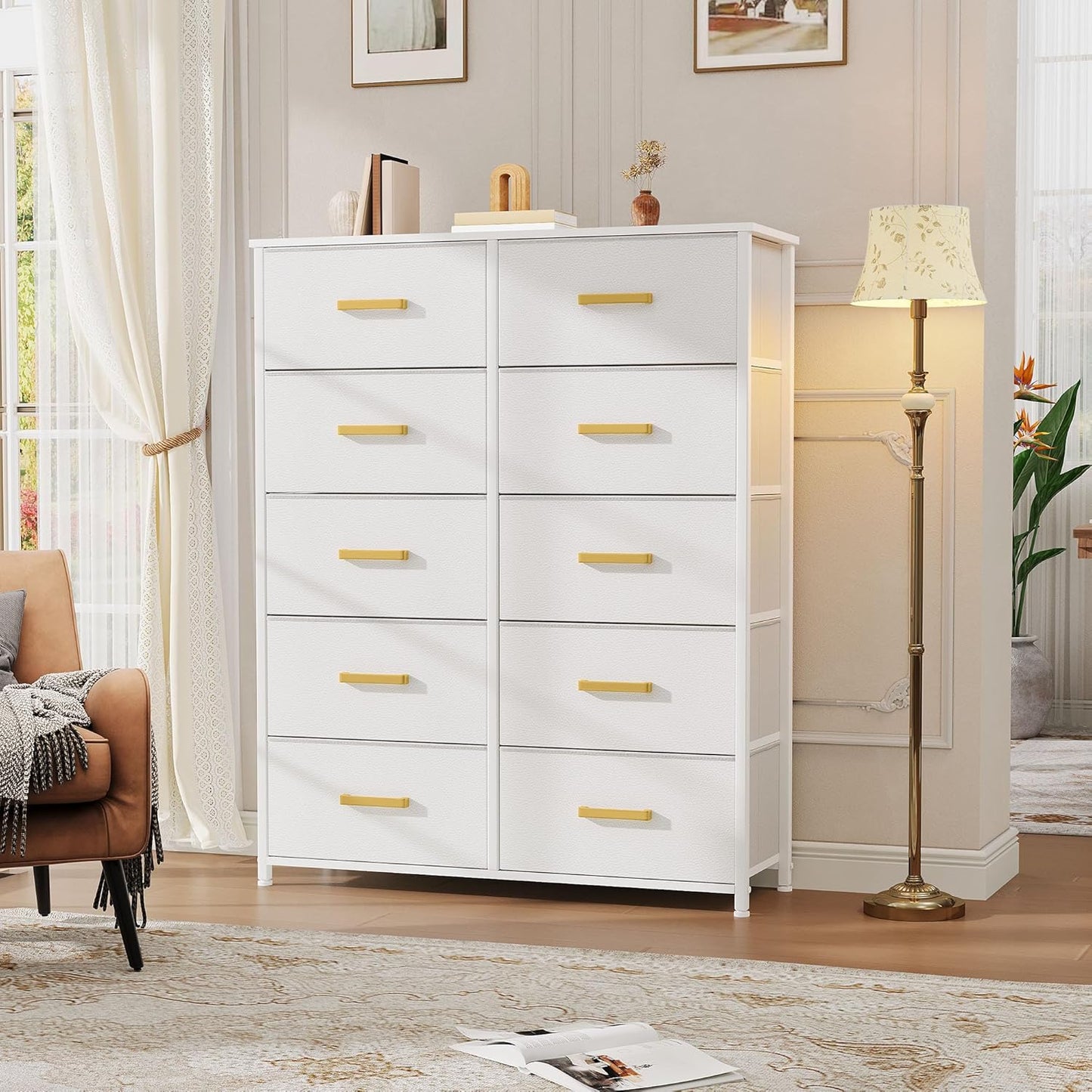 DWVO 10 Drawers Dresser, Fabric Dresser, Fabric Storage Tower, Organizer Unit for Living Room, Hallway, Closets
