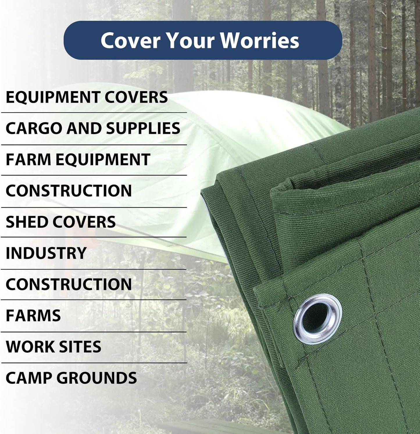 8’x10’ Canvas Tarps Heavy Duty Waterproof Tarpaulins with Aluminum Grommets,UV Resistant, 22Mil Multipurpose Drop cloth, 14oz Durable Cover Sheet for Outdoor and Indoor Use with Ropes.