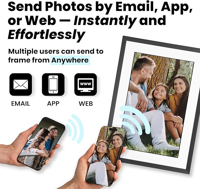 PhotoSpring w/Battery, 10in WiFi Digital Frame, No Subscription, Email App Web, USA Company, 32gb, Touch Screen, Play Videos up to 5 mins