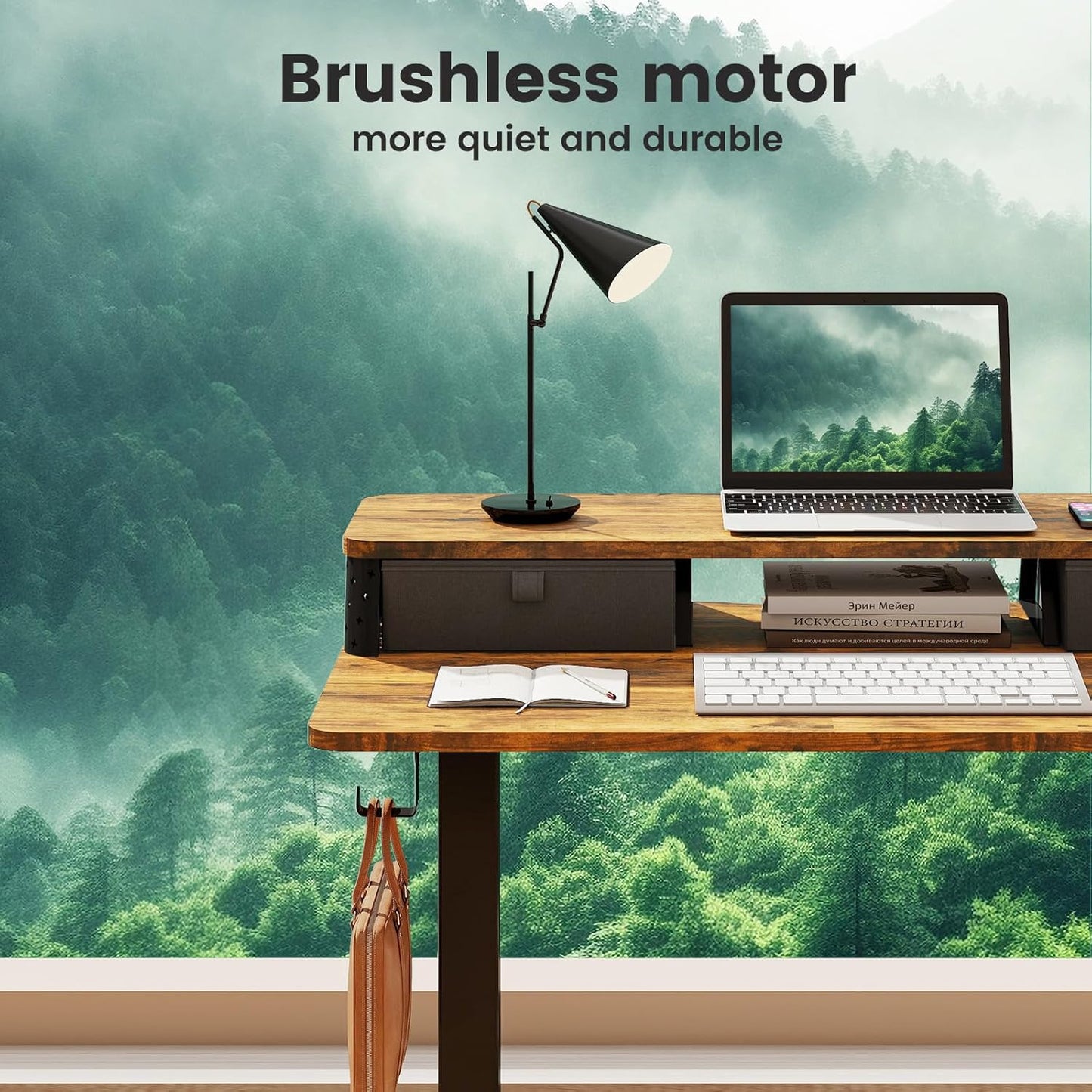 Small Standing Desk With Drawers and Brushless Motor,Electric Sit Stand Desk for Walking Pad,Ergonomic Stand Up Desk for Home Office & Gaming,3 Memory Height Preset & Hooks(35" x 20", Rustic Brown）