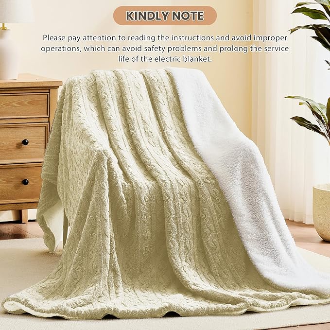 Homemate Electric Heated Blanket Twin - 62"x84" Heating Bed Blankets Throw with 10 Heating Levels 8 Hours Auto Off Fast Heating Over-Heated Protection Ultra Soft Warm Flannel ETL Certified