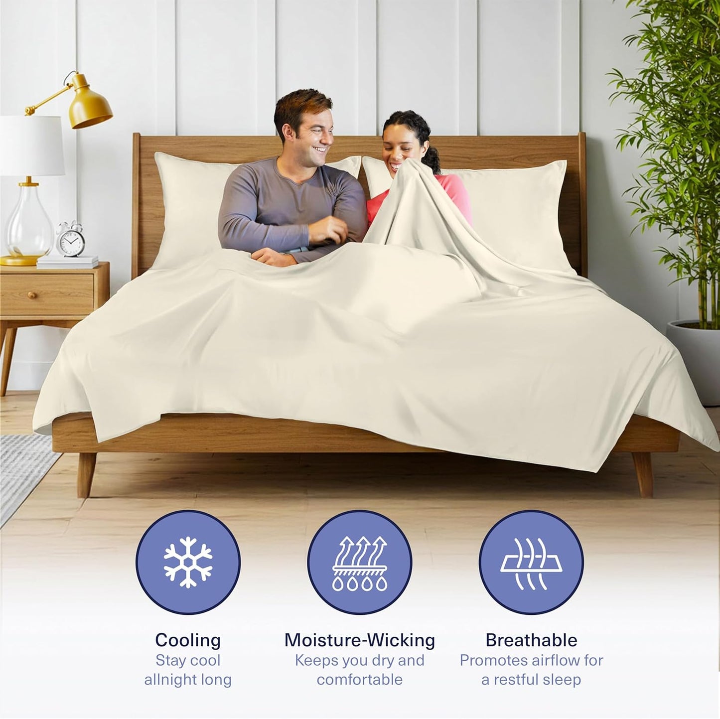 Kickoff Viscose Bamboo Sheets Twin XL Size 3-pc 100% Organic Bamboo Viscose Bed Cooling Sheets Twin XL Size Set Cool Bedding for hot Sleepers Sheet, Flat, Fitted, Pillowcase (Buttercream, TXL)