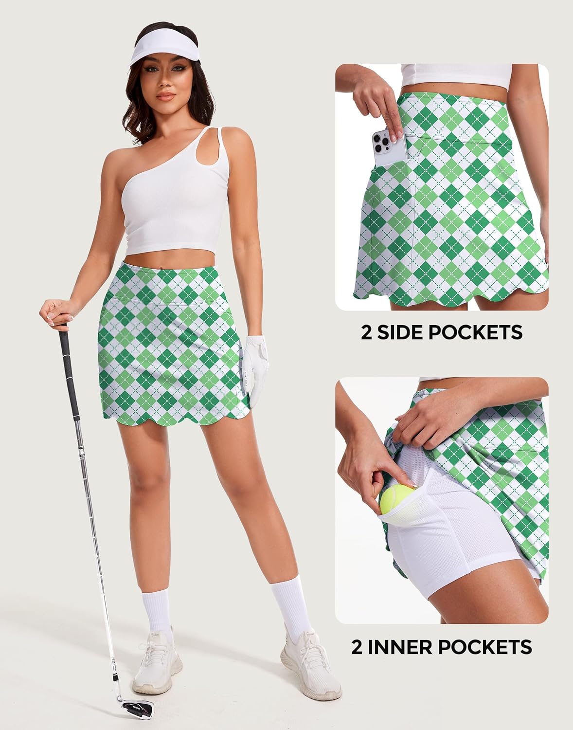 M MOTEEPI Skorts for Woman with Pockets 16" Golf Athletic Skirts Scalloped Hem Tennis Skirt Dressy Casual