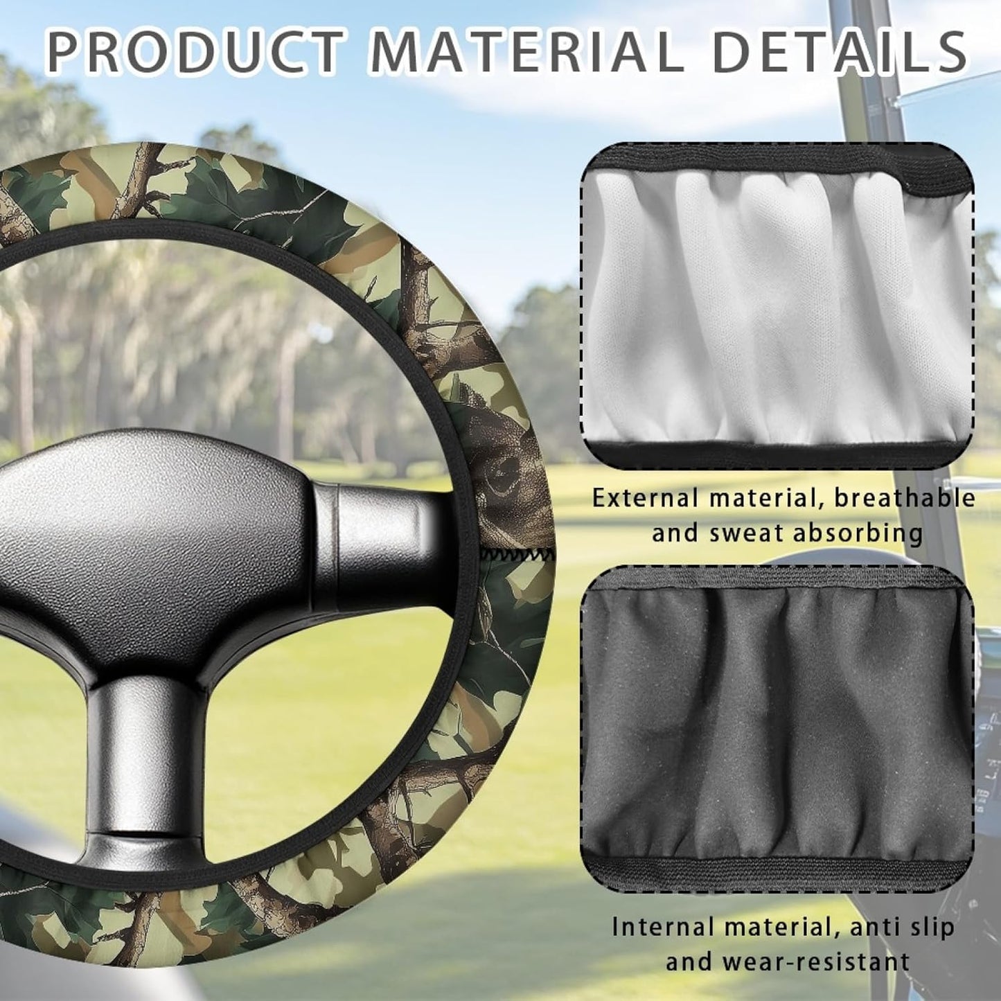 Camo Hunting Golf Cart Steering Wheel Cover Green Oak Golf Cart Steering Wheel Covers for Club Car Steering Wheel Cover