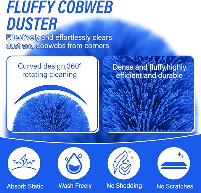 26FT Cobweb Duster with Extension Pole,Spider Web Cleaner with 4-Stage 5-20FT Aluminum Pole, Spider Web Brush for Outdoor and Indoor Cleaning