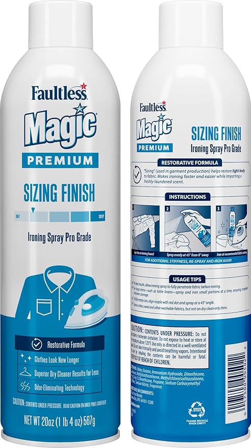 Magic Sizing Spray Light Body – No Flaking or Clogging! - Wrinkle Release Spray – 20oz Iron Spray for Clothes (Pack of 12) – Fresh Linen Scent Finishing Spray