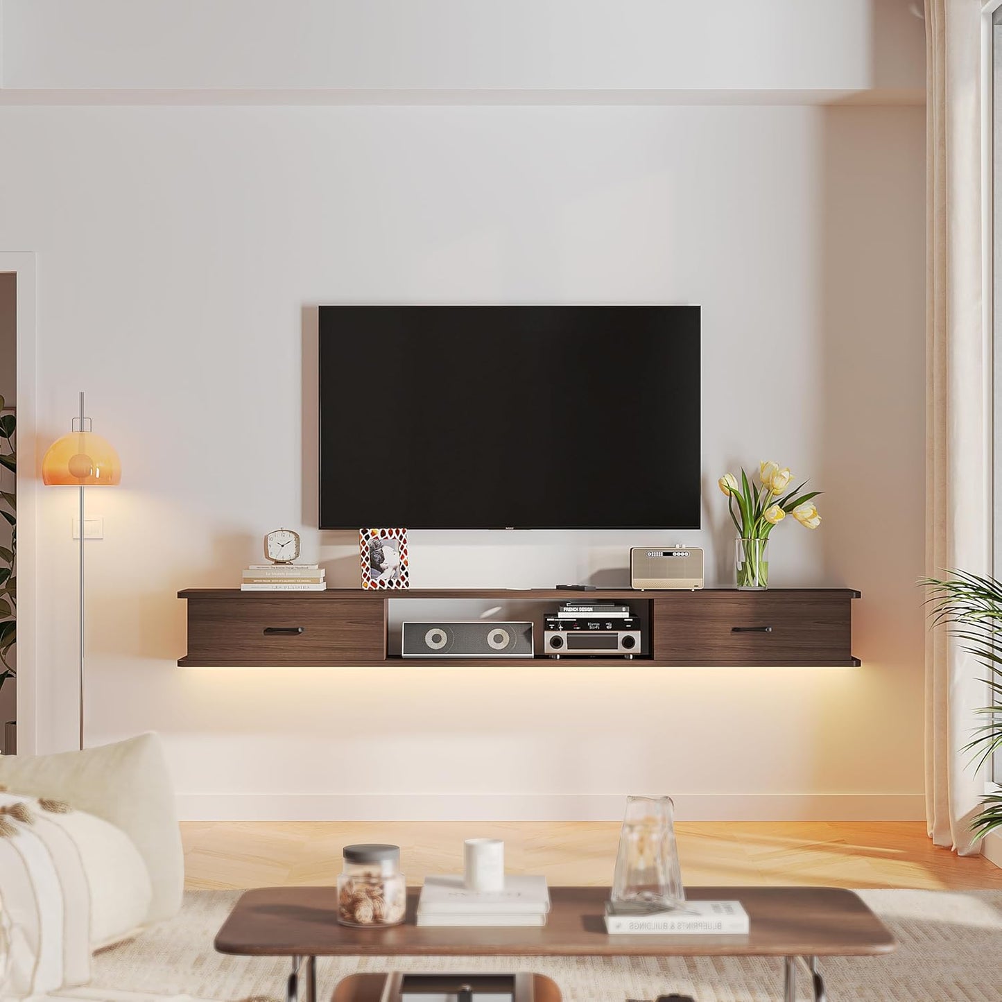 Floating TV Stand with 2 Doors,78'' Wall-Mounted TV Console,Floating TV Cabinet,Floating Console Shelf,Wall Mounted TV Cabinet(Walnut)