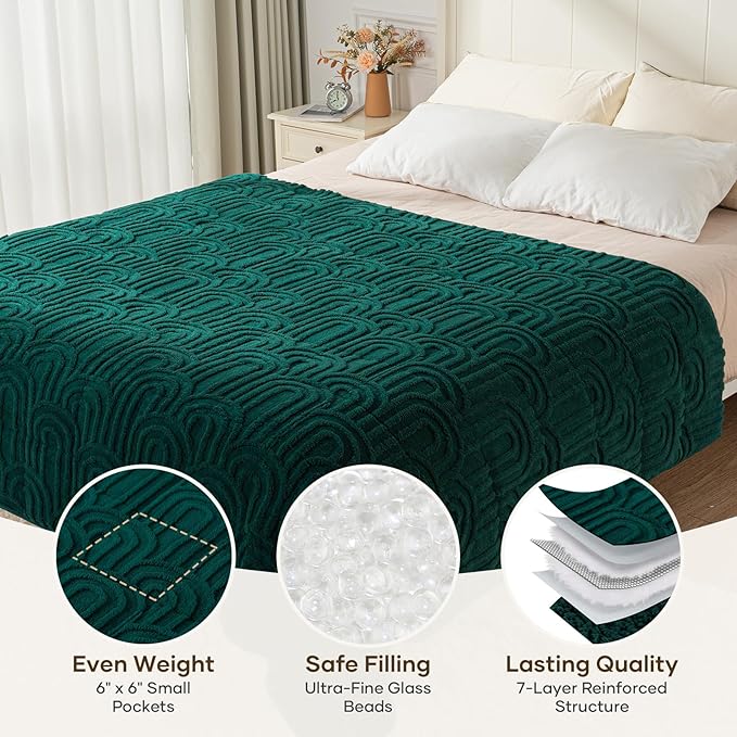 Cottonblue Jacquard Weighted Blanket for Adults 15 lbs Queen Size, Cozy Fluffy Sherpa Fleece Weighted Throw Blankets 60" x 80" for Sleep Relax, Fuzzy Warm Arch Heavy Blanket Soft for Bed Couch, Green